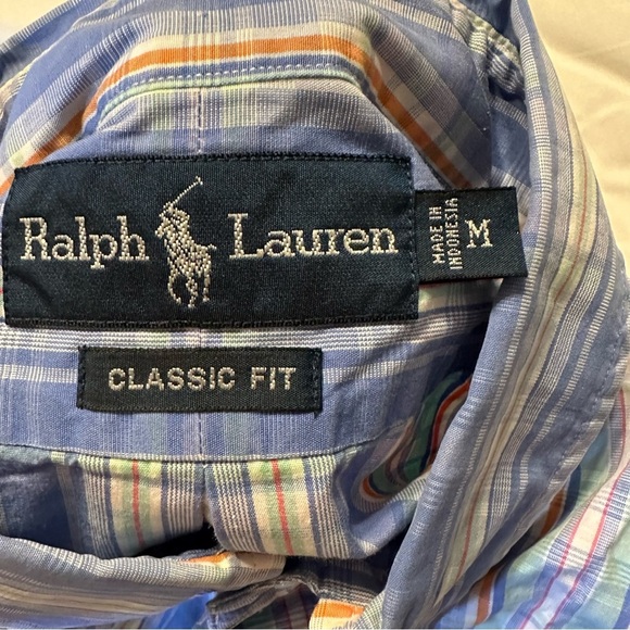 POLO RALPH LAUREN Short Sleeve Classic Fit Button Shirt Plaid Size Medium(e5 - Picture 7 of 9
